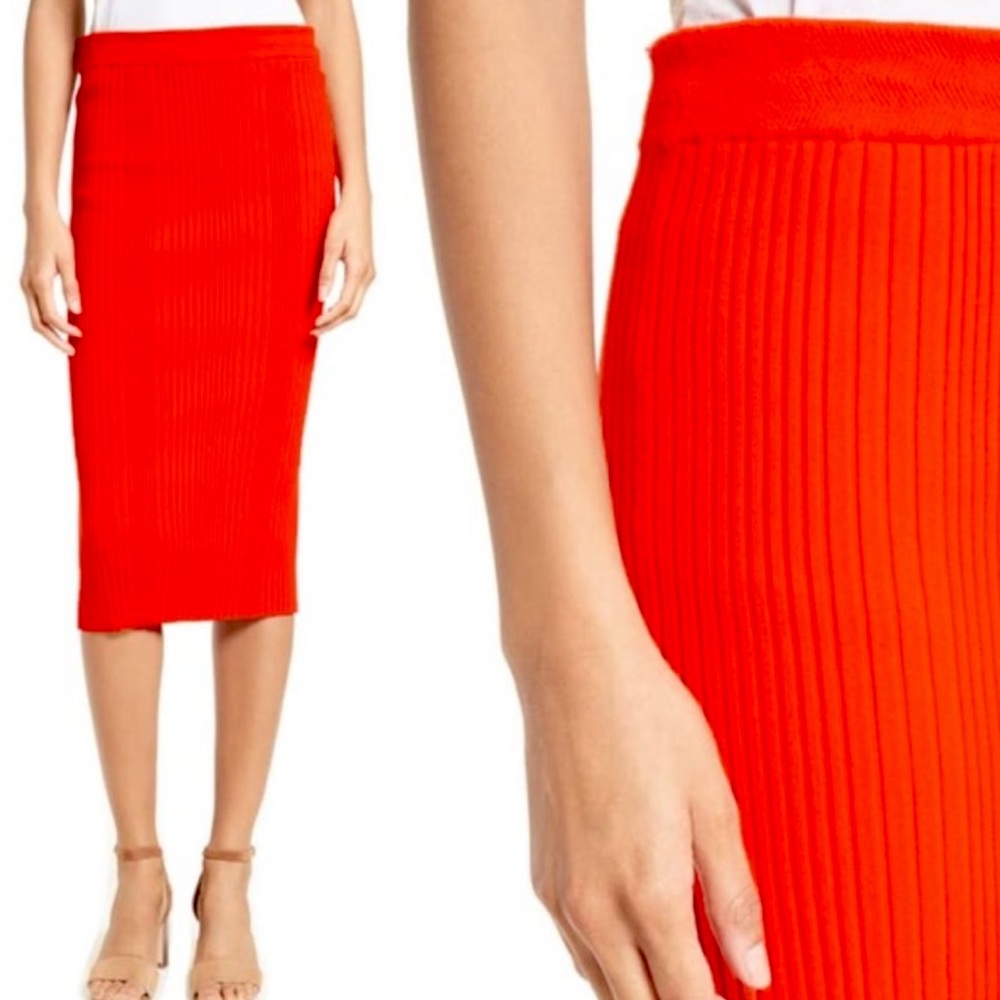 New Rebecca Taylor Red-Orange Ribbed Knit Skirt
